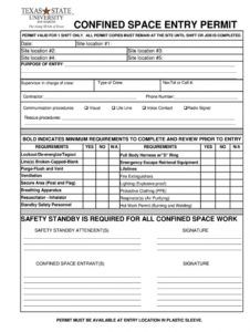 Confined Space Entry Form Template