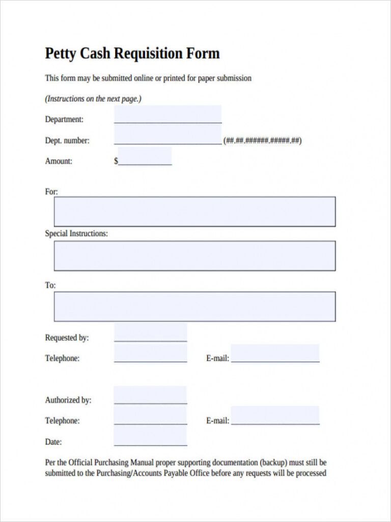 Editable Free 5 Petty Cash Requisition Forms In Pdf Fund Request Form 