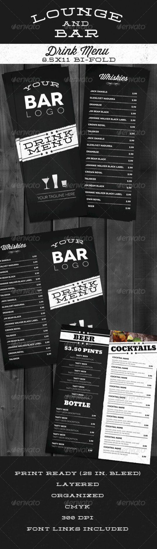 editable lounge bar drink menu modernnathanknight  graphicriver snack bar menu template example