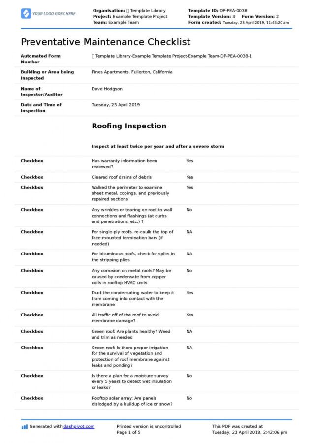 Editable Preventative Maintenance Checklist Template Better Than Pdf ...