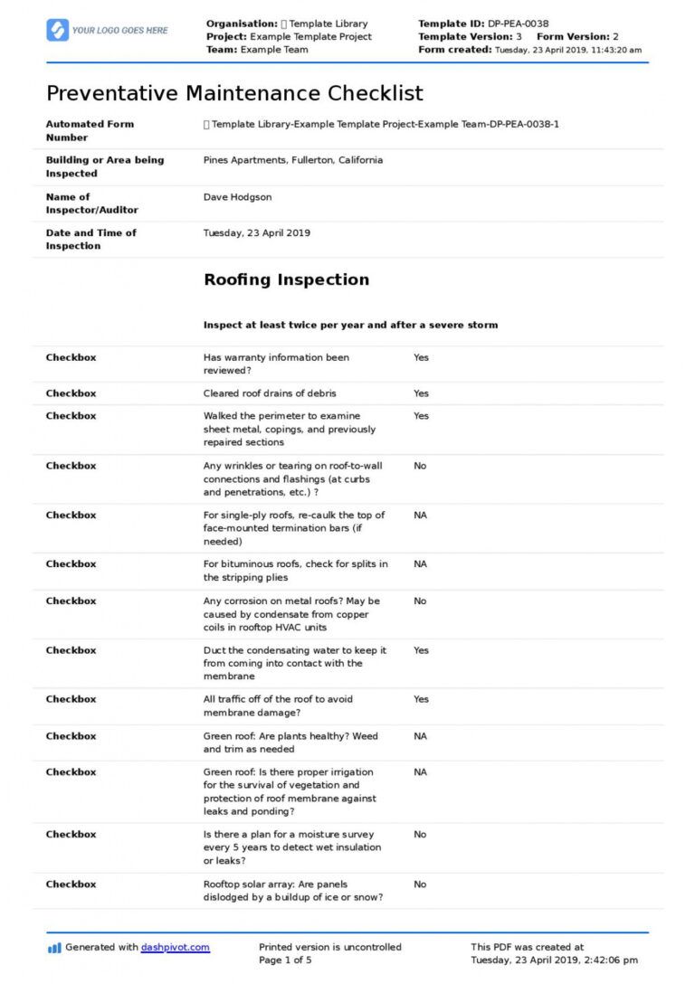 Editable Preventative Maintenance Checklist Template Better Than Pdf 