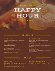 editable pub menu templates  canva happy hour menu template example