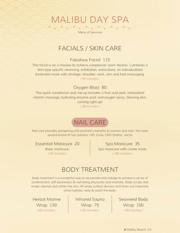 editable spa services menu templates  deola spa service menu template word