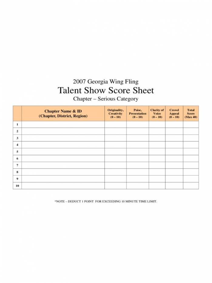 editable talent show score sheet  4 free templates in pdf word talent show registration form template pdf