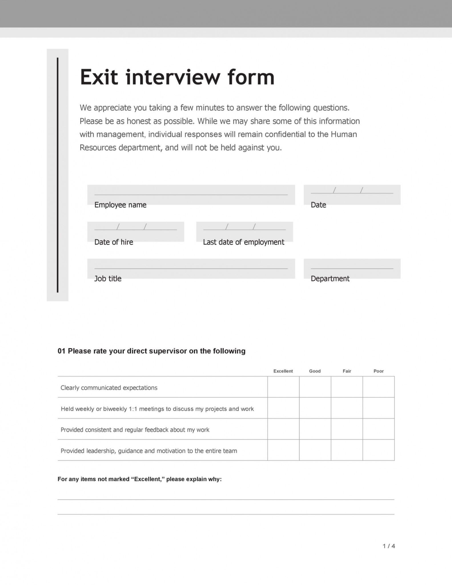 Free 40 Best Exit Interview Templates Forms ᐅ Templatelab Employee