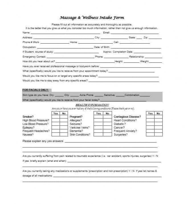 free 59 best massage intake forms for any client  printable facial client intake form template pdf