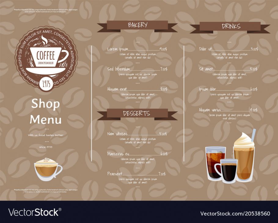free coffee shop horizontal menu template royalty free vector coffee shop menu template pdf
