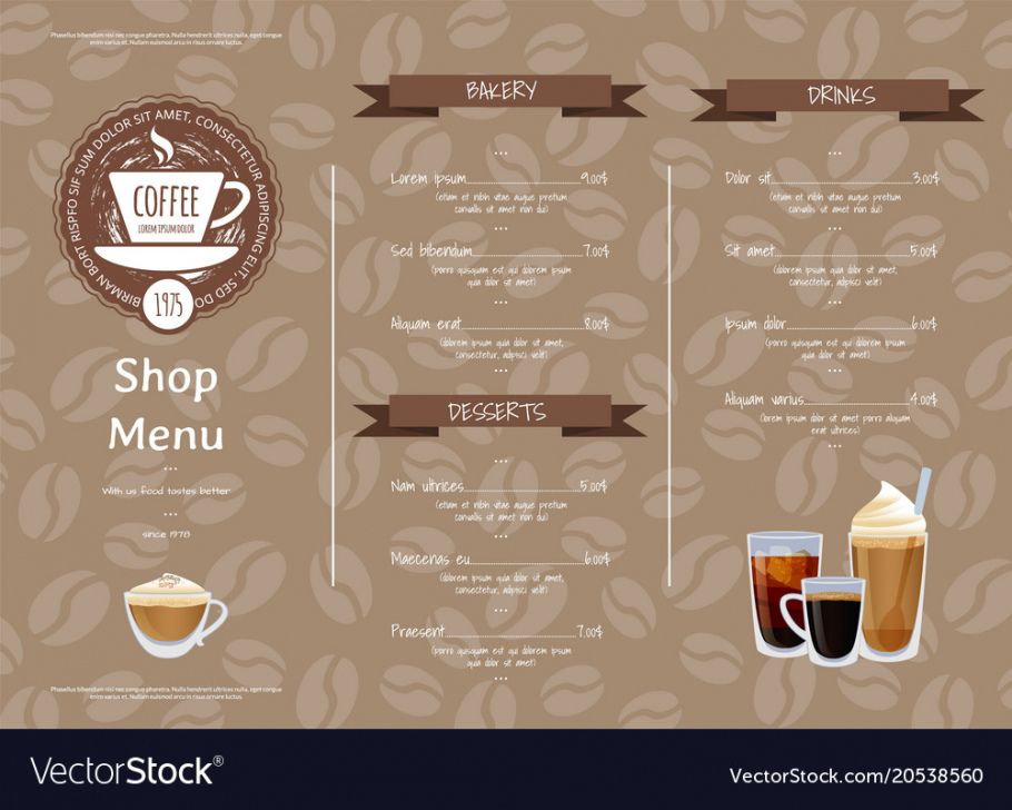 Free Coffee Shop Horizontal Menu Template Royalty Free Vector Coffee ...