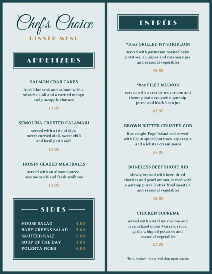 Free Elegant Dinner Menu Template Elegant Menu Template Word ...