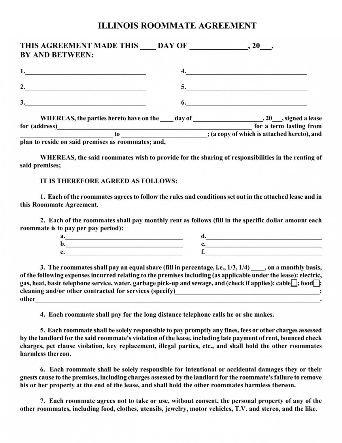 free free illinois roommate room rental agreement form pdf