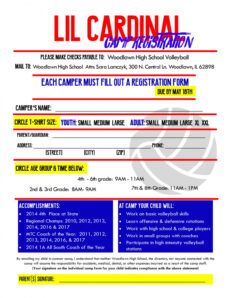 free woodlawn schools  lil cardinal volleyball camp volleyball registration form template example