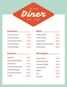 printable customize 1850 menu templates online  canva 50s diner menu template word