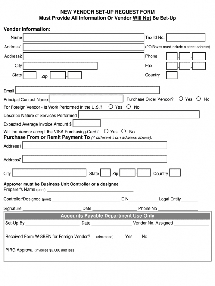 printable new vendor form  fill online printable fillable blank new vendor request form template example