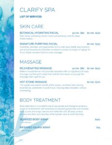 printable spa menu templates and designs from imenupro spa service menu template word
