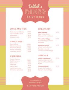 sample customize 38 diner menu templates online  canva 50s diner menu template sample