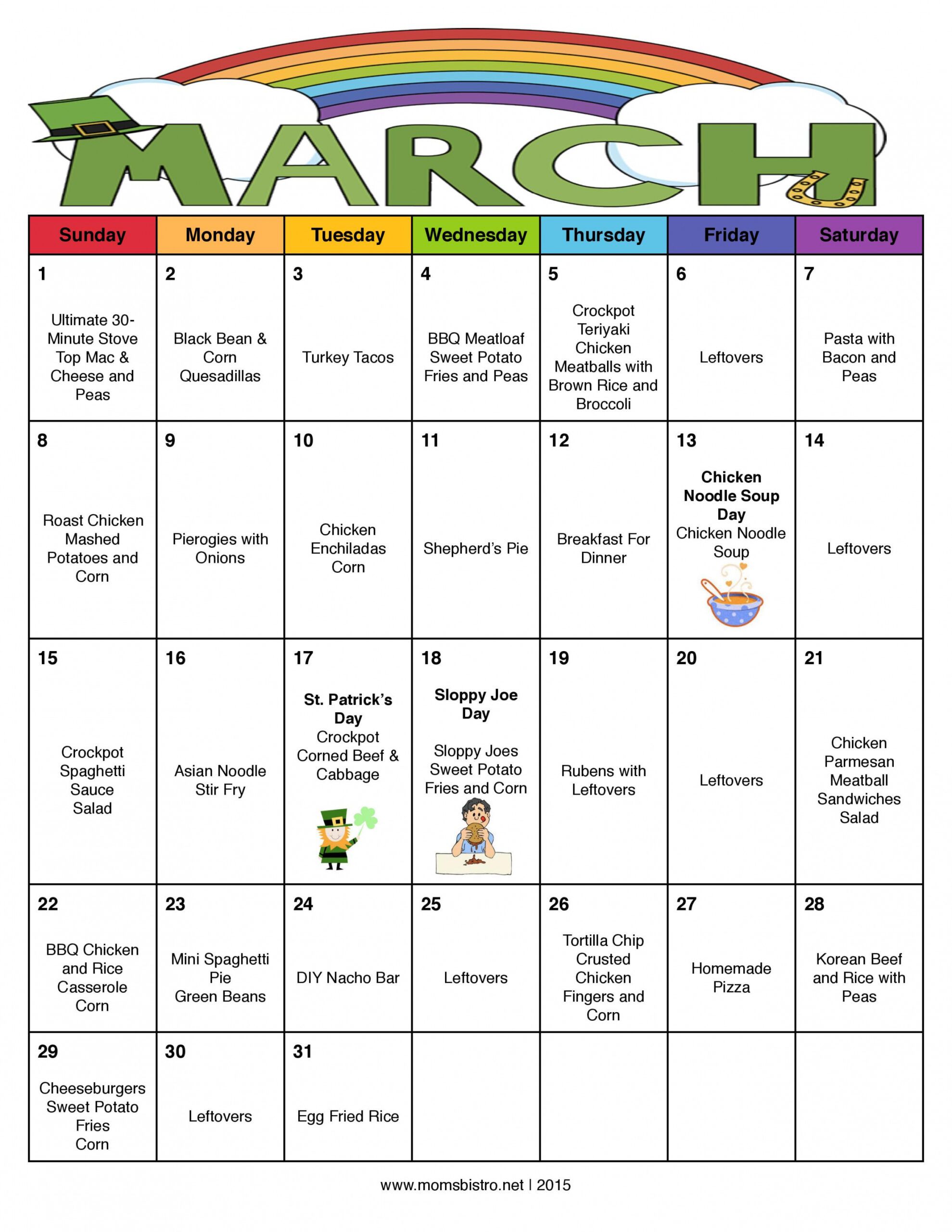 sample month of meals on a budget  march 2015 meal plan with monthly dinner menu template pdf