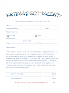 sample talent show registration form  2 free templates in pdf talent show registration form template example