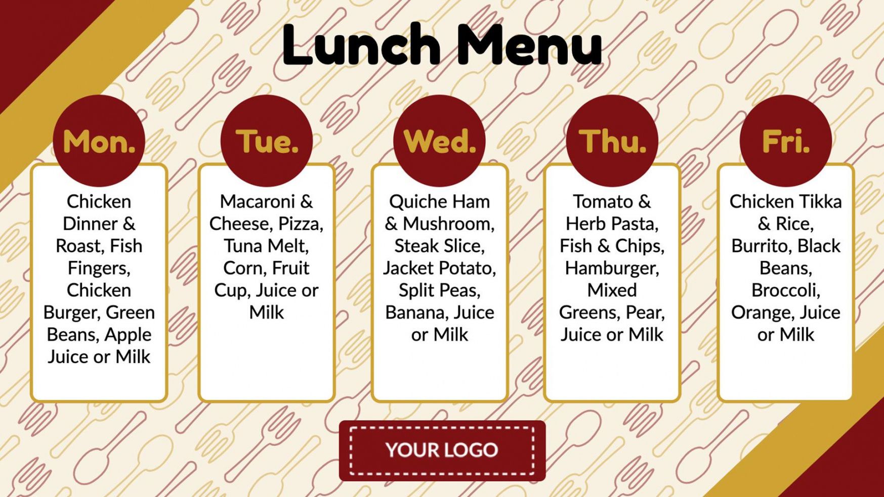 sample weekly lunch menu  digital signage template  rise vision elementary school lunch menu template word