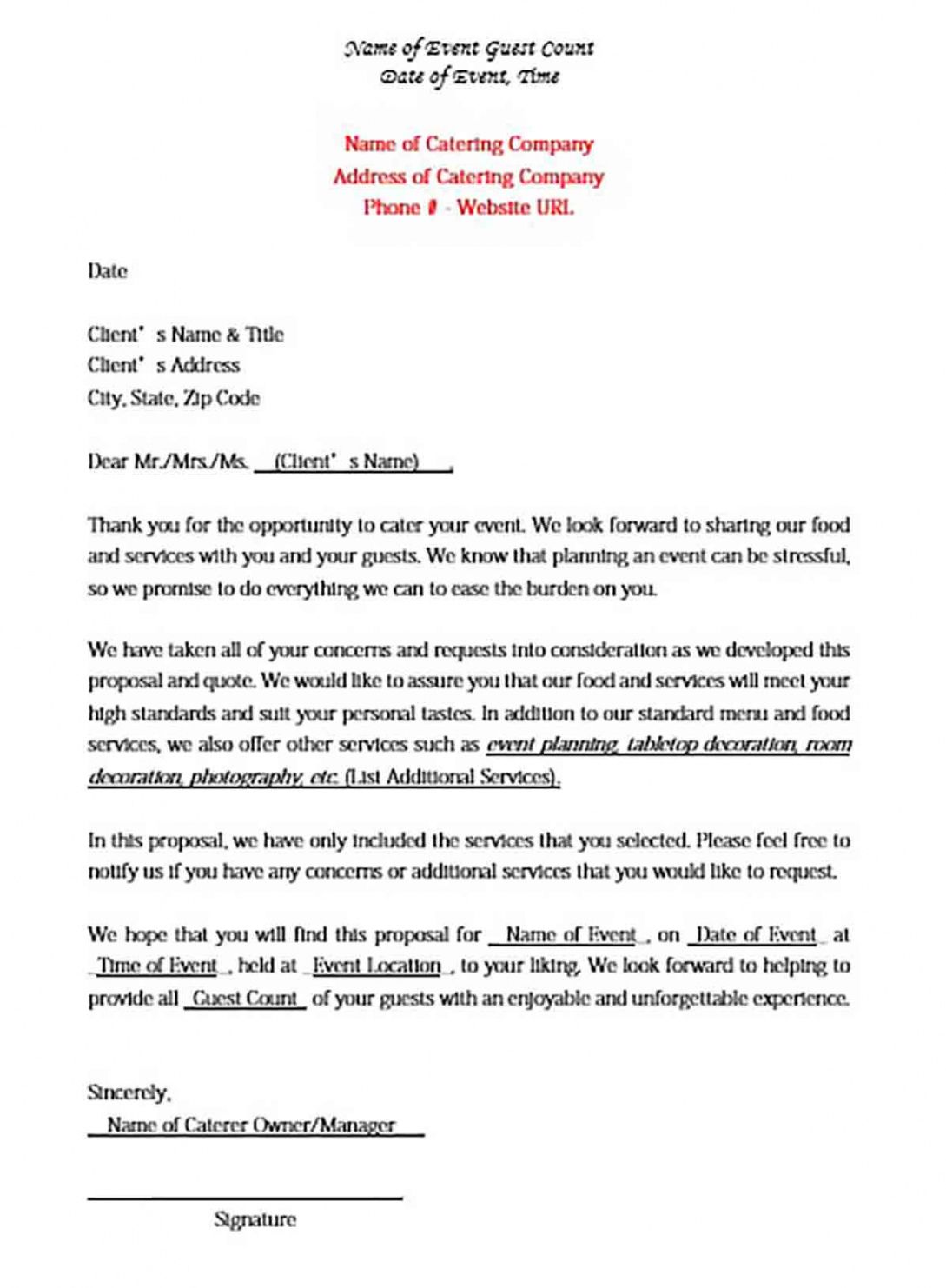 Best Catering Menu Proposal Template Doc Example – Minasinternational