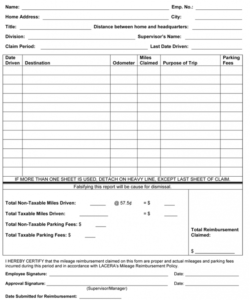 Costum Mileage Claim Form Template Doc