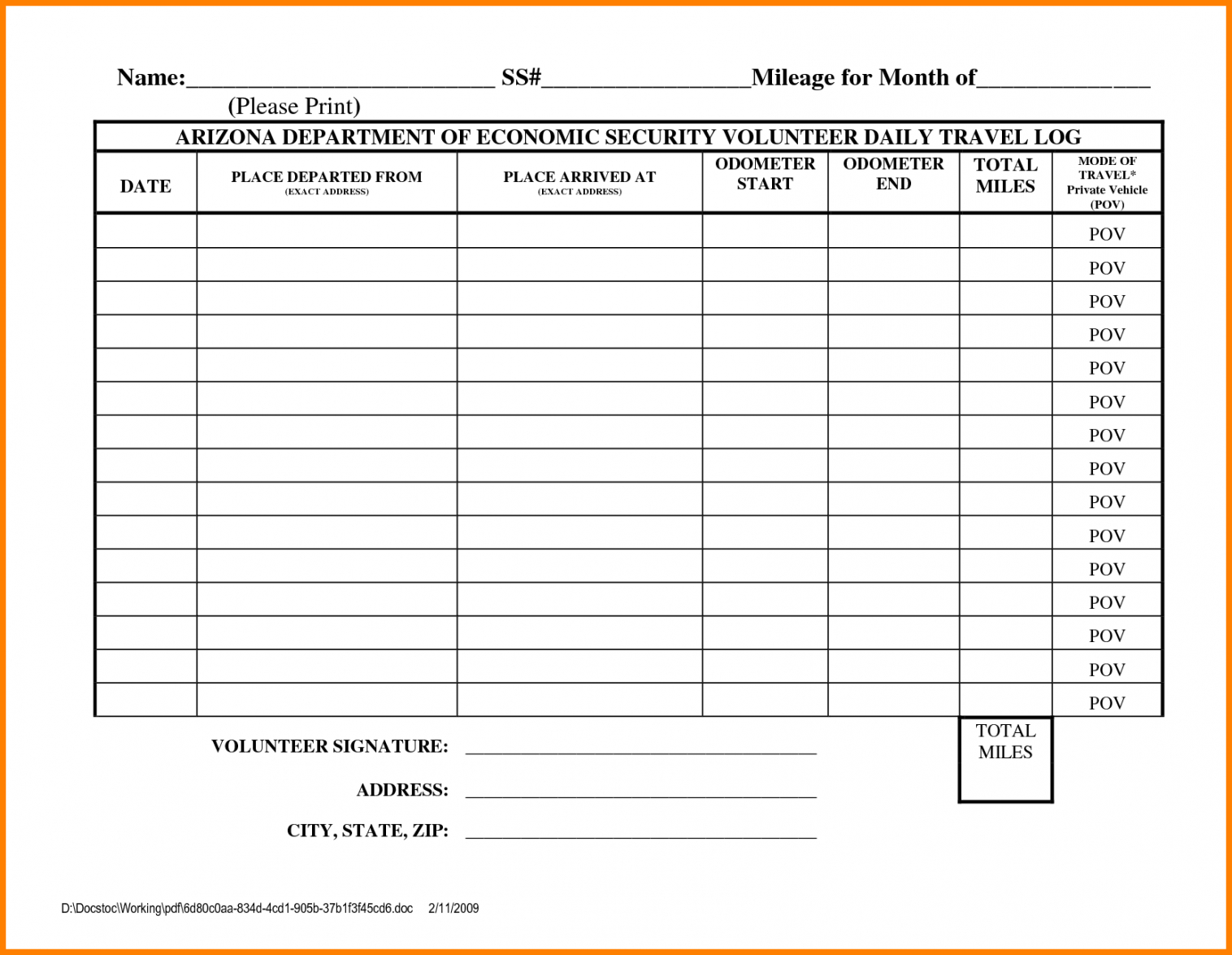 Sample Mileage Claim Form