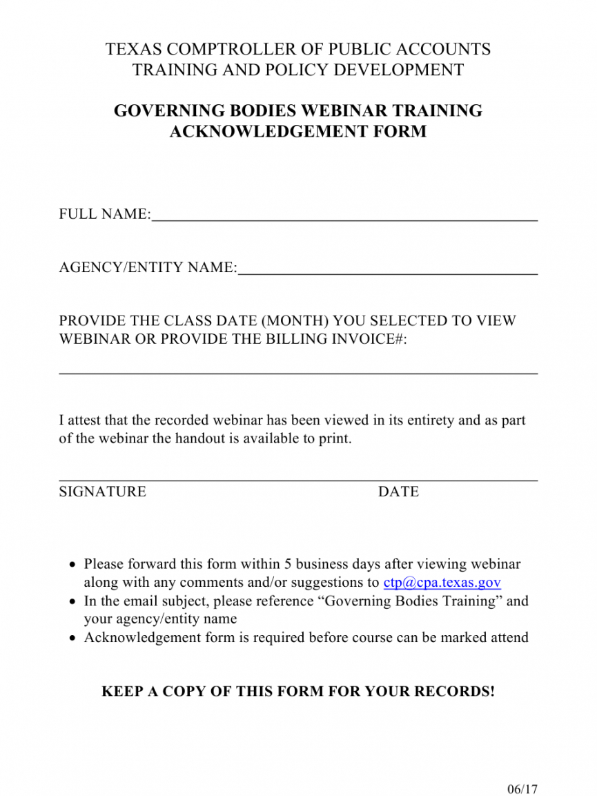 Editable Training Acknowledgement Form Template Doc