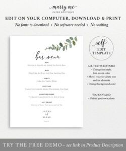 Editable Wedding Drink Menu Template Doc Sample