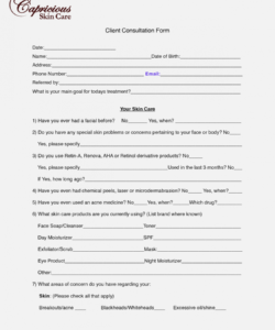 Esthetician Consultation Form Template Doc Example