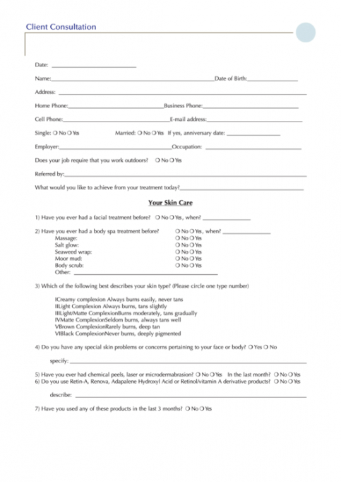 Esthetician Consultation Form Template 7468