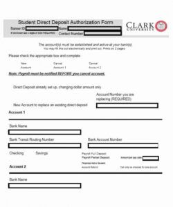 Free Bank Direct Deposit Form Template  Example