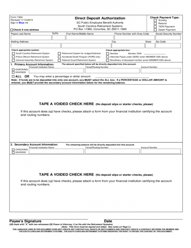 Free Bank Direct Deposit Form Template Pdf Example