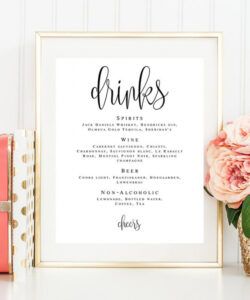 Free Wedding Cocktail Menu Template  Example