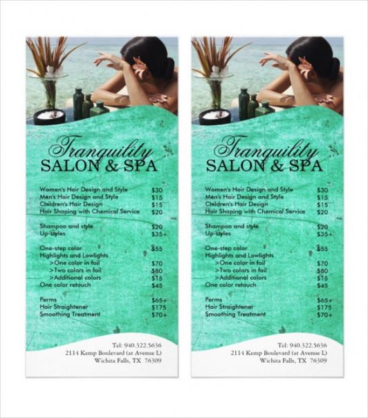 printable 24 spa menu templates  free sample example format beauty salon menu template