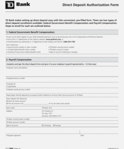 Printable Bank Direct Deposit Form Template Doc