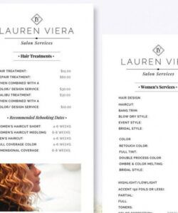 Printable Hair Salon Menu Template Excel Sample