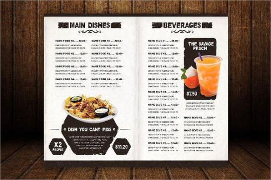 Printable Modern Restaurant Food Menu Template Word Sample