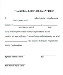 Printable Training Acknowledgement Form Template Word Sample
