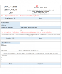 Professional Past Employment Verification Form Template Excel Sample