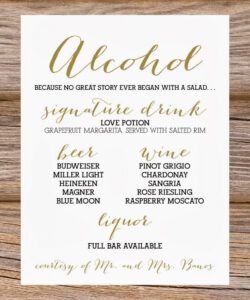 Wedding Drink Menu Template Excel Example