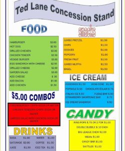 Concession Stand Menu Template Excel Sample