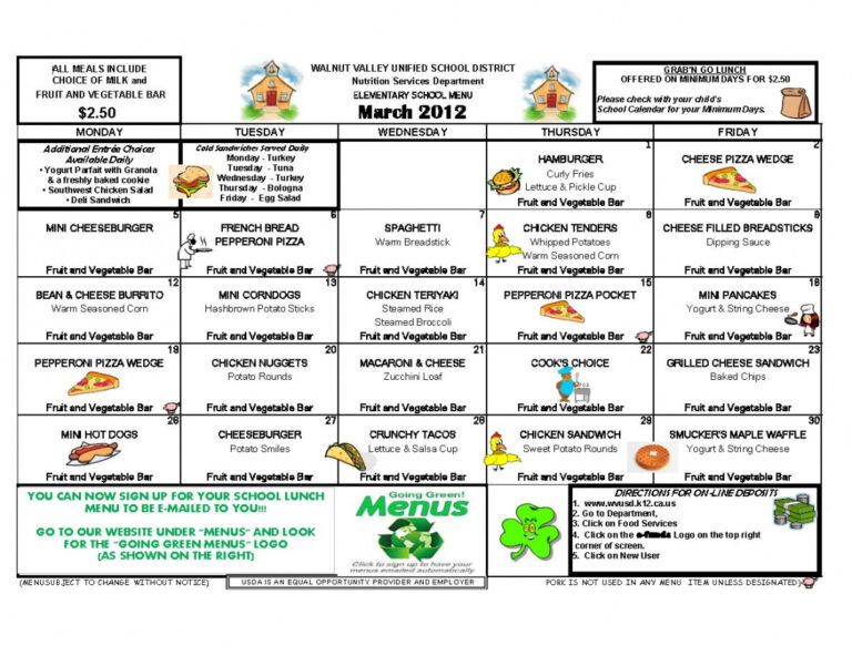 Costum Monthly School Lunch Menu Template Excel Sample | Minasinternational