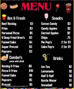 Editable Concession Stand Menu Template Word