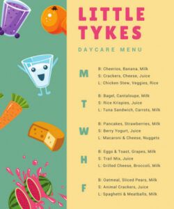 Editable Daycare Lunch Menu Template Excel Sample