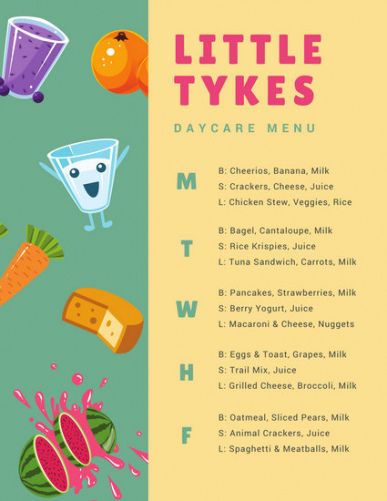 Editable Daycare Lunch Menu Template Excel Sample