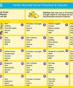 Editable Daycare Weekly Menu Template Word