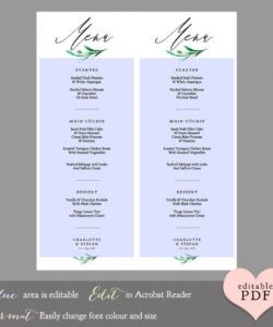 Editable Half Page Menu Template  Example