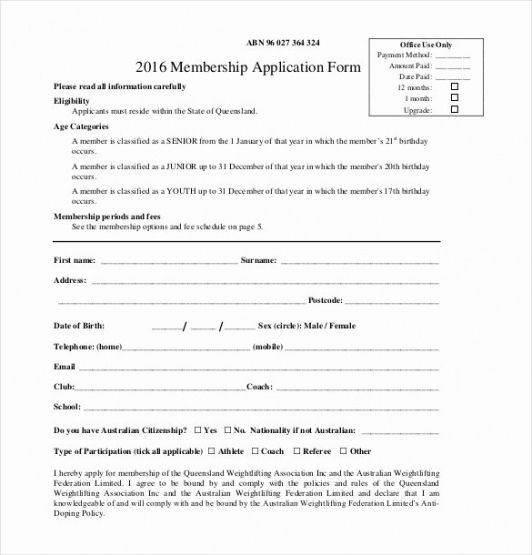 Church Membership Form Template