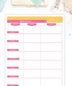 Printable Monthly Lunch Menu Template Word Example