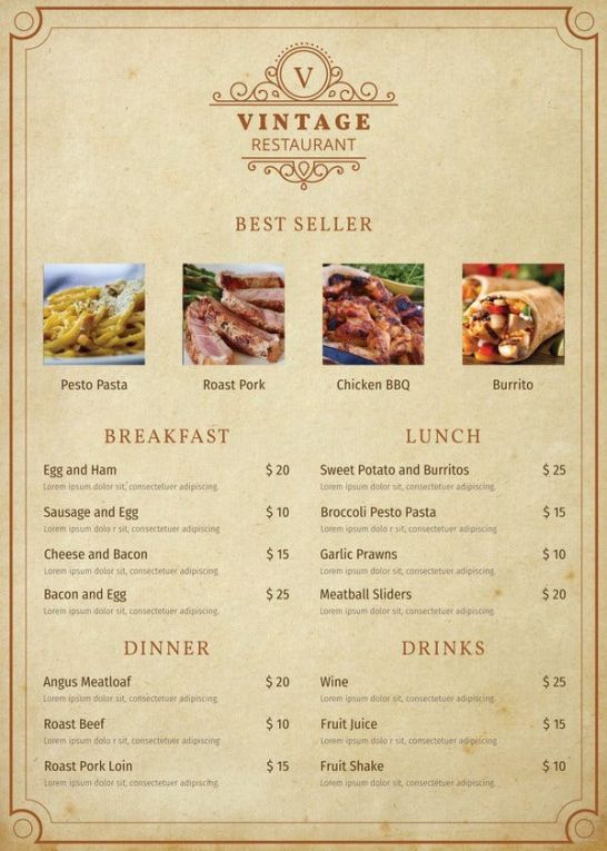 Printable Simple Breakfast Menu Template Word Example