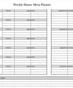 Professional Weekly Lunch Menu Template Word Example